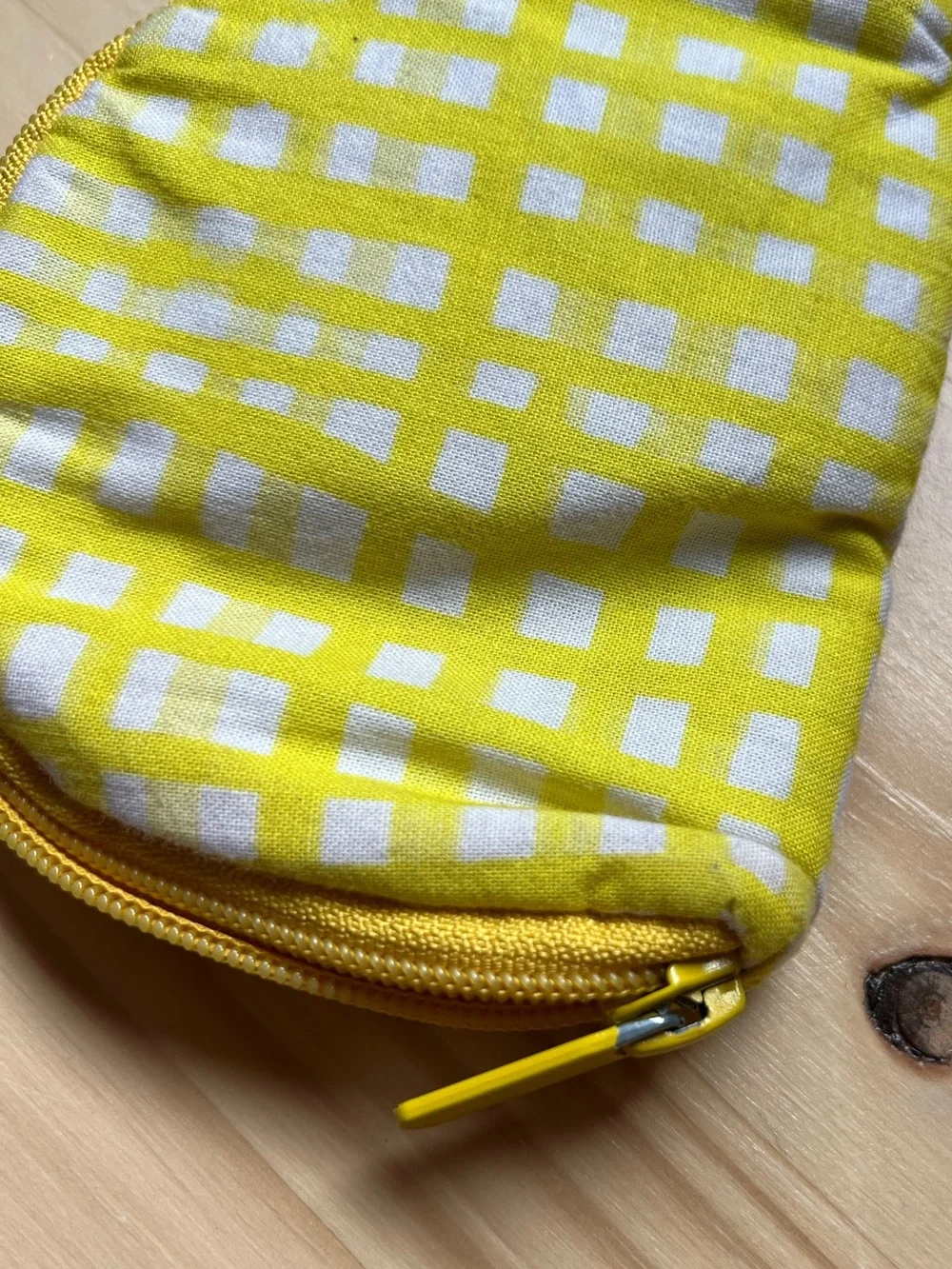 Lovevery yellow checkered coin purse
